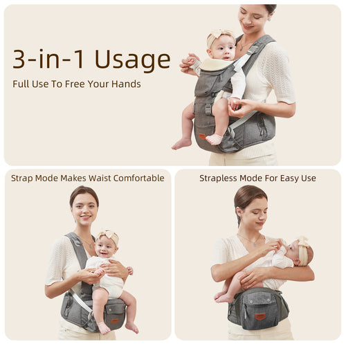Porte-bébé Ergonomique 3-en-1 avec Siège à Hanche